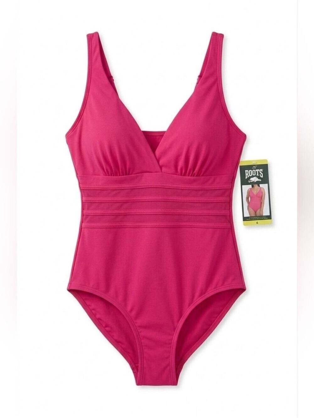 Roots Fuschia One Piece Swimsuit with Pleated Front, Size 6, NWT